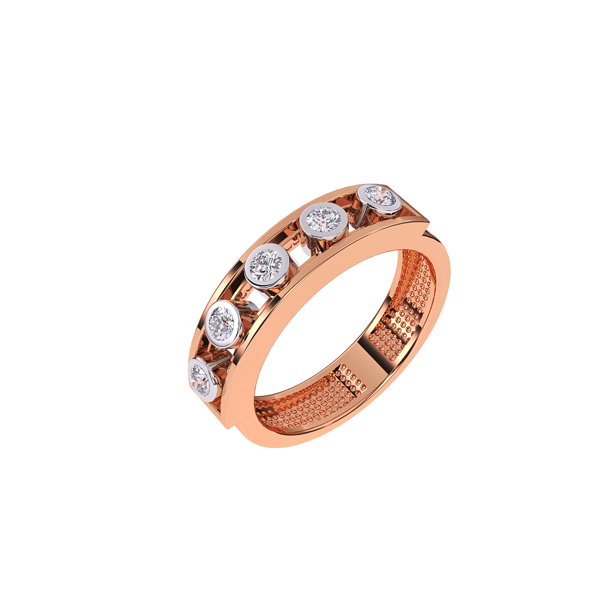 Dazzling Round Bezel Five Stone Wedding Band